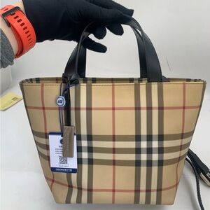 Burberry Tan and Black Checkered Tote